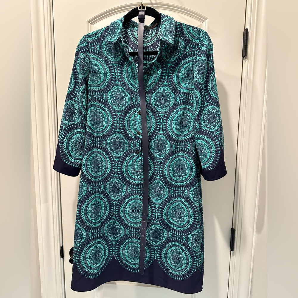 The Limited Blue & Teal Mandala Printed Shirt Dress Size Small